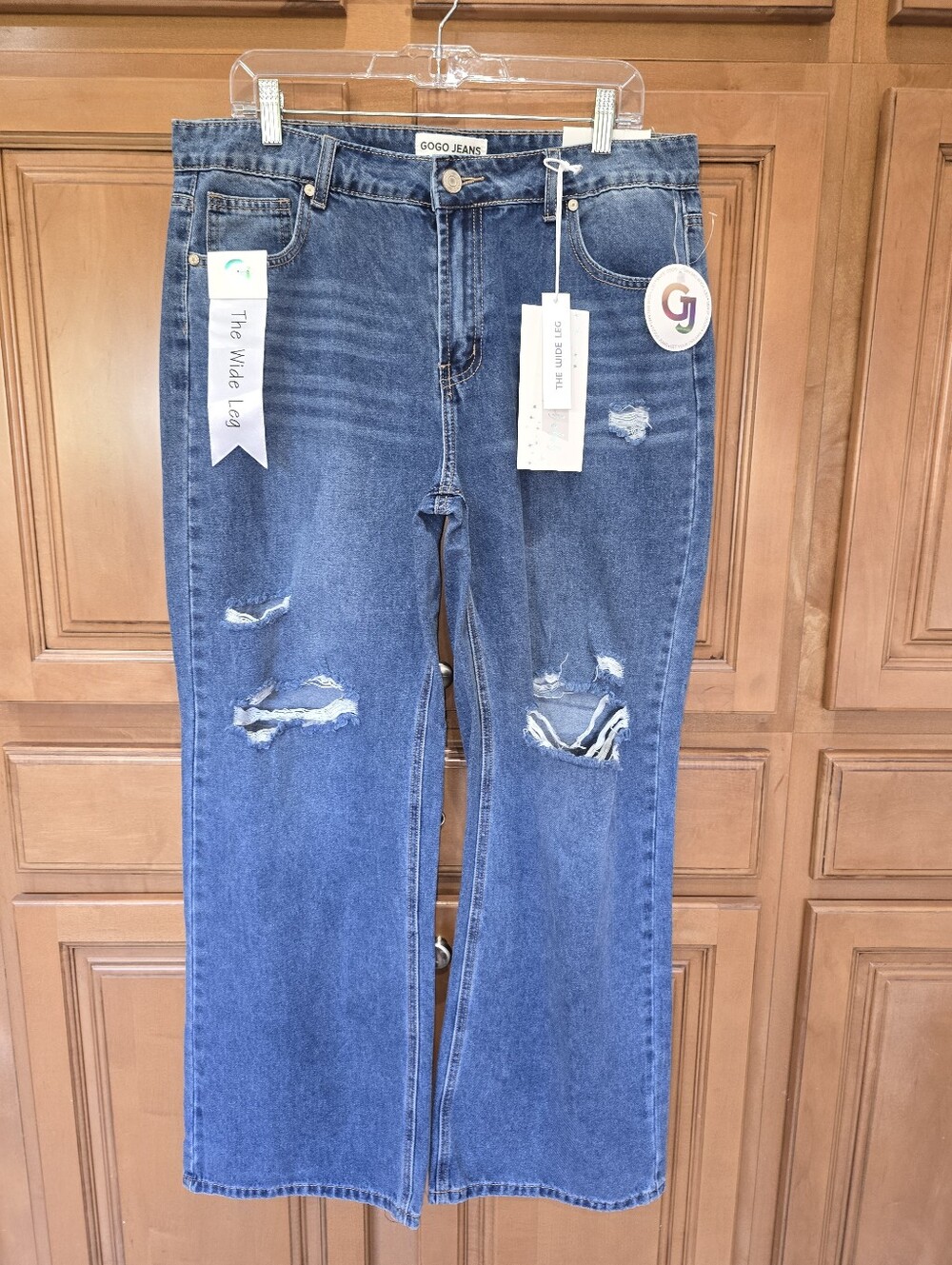 GOGO Distressed Wide Leg Jeans - Blue